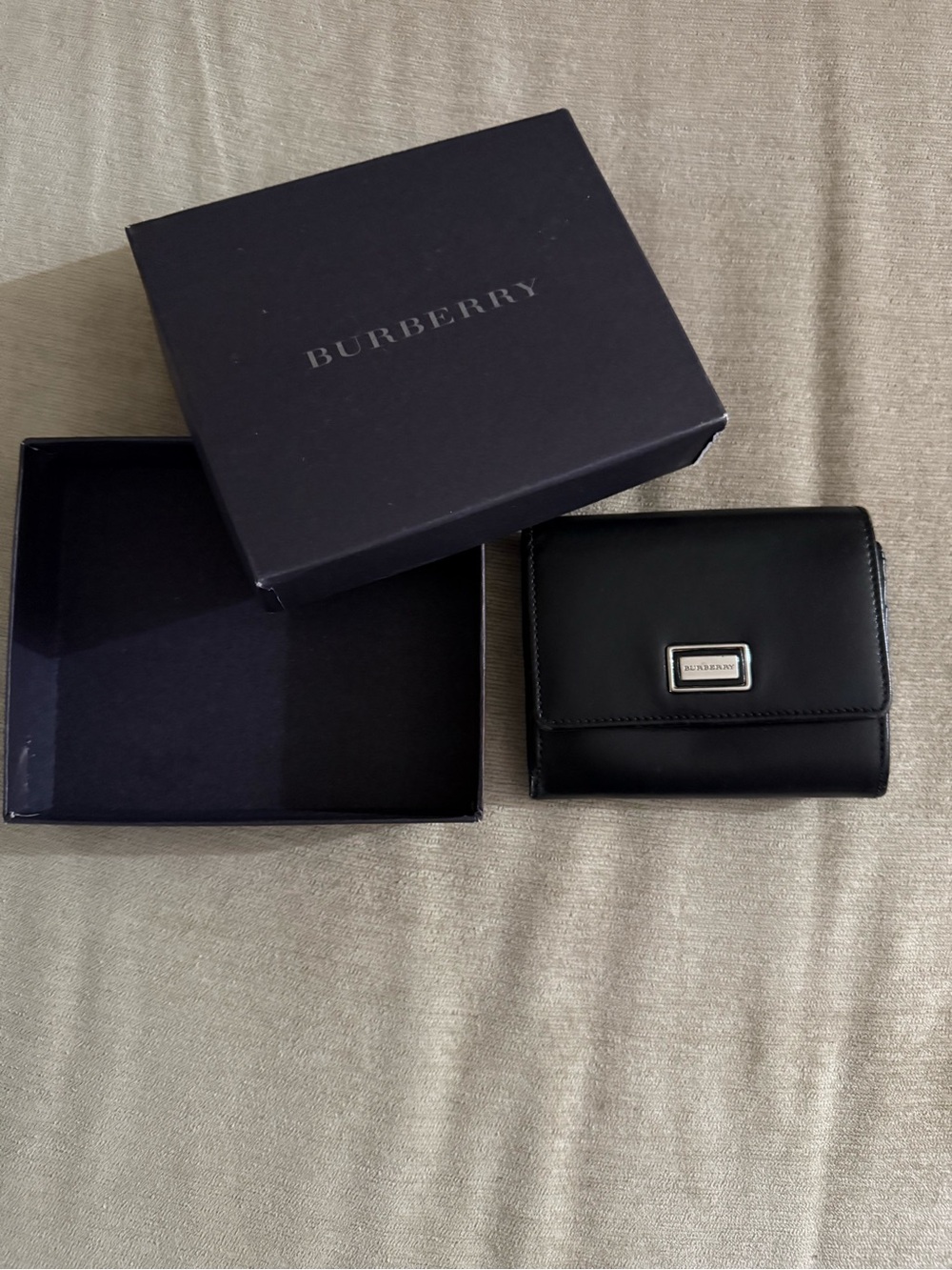 Burberry Black Leather Card & Key Holder with Metal Logo Plaque
